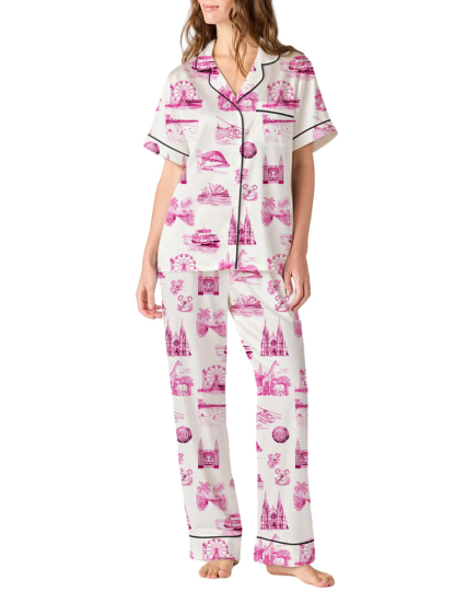 Sydney Travel Toile Silky Satin Pajama Pants Set For Women