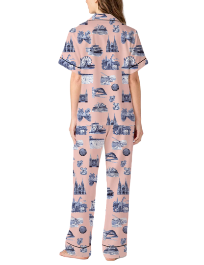 Sydney Travel Toile Silky Satin Pajama Pants Set For Women