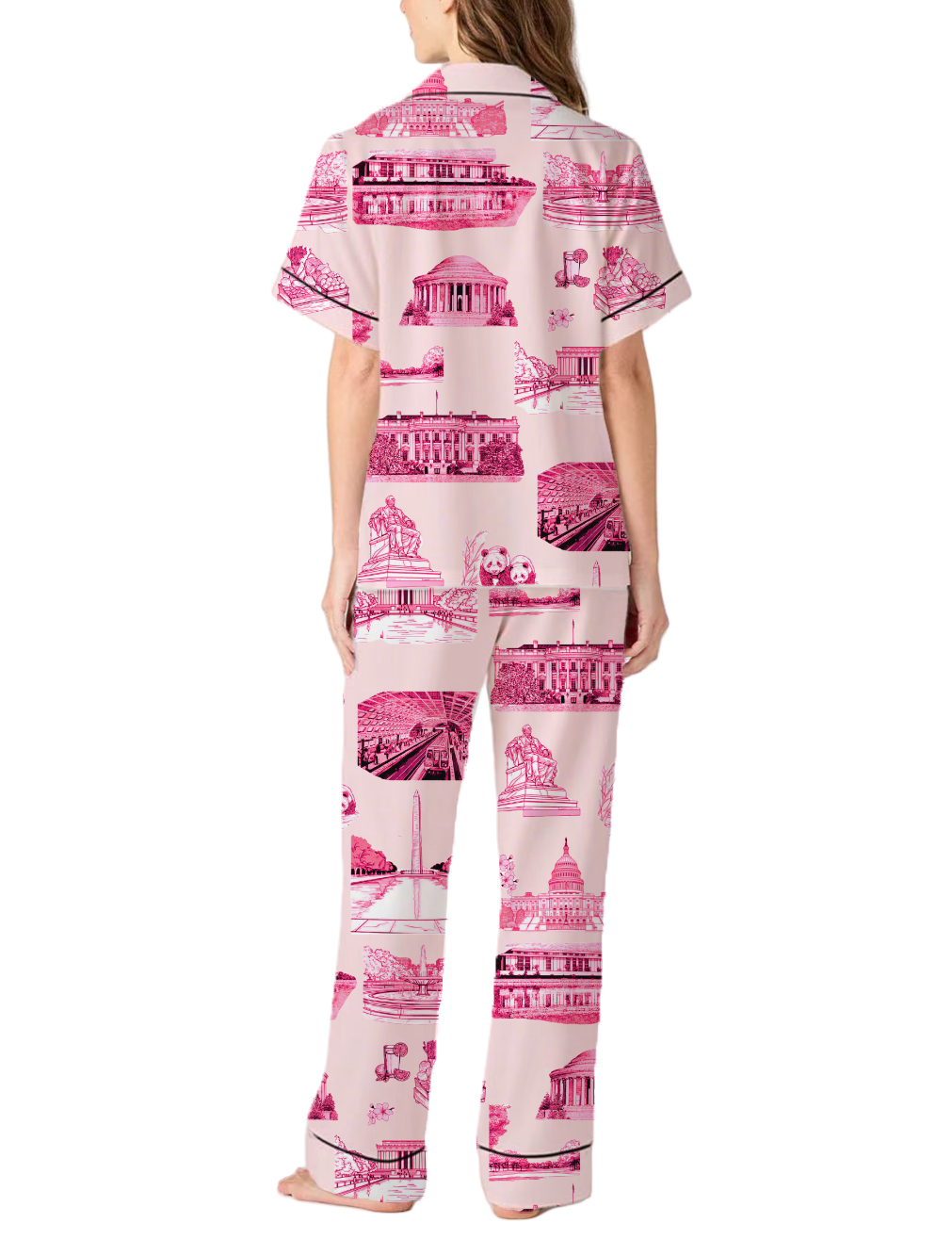 Washington DC Toile Silky Satin Pajama Pants Set For Women