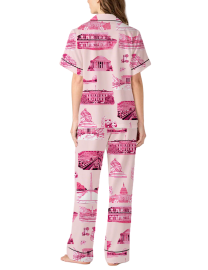 Washington DC Toile Silky Satin Pajama Pants Set For Women