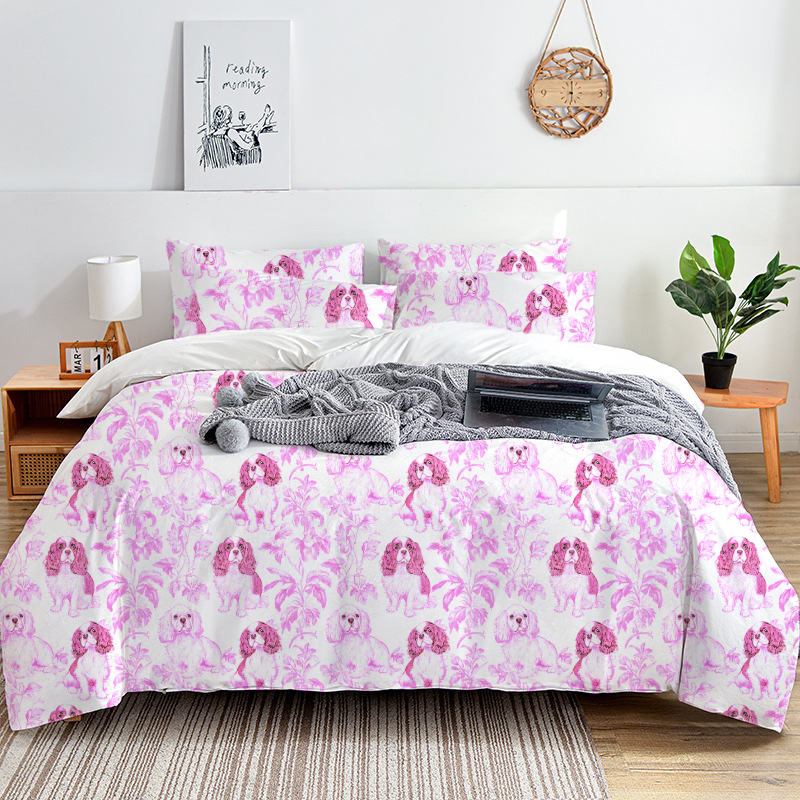 Cavalier King Charles Toile 100% Cotton Duvet Cover Set  King Twin Comforter Queen Bedding for Guest Room Toile de Jouy with Hidden Zipper Closure 3Pcs