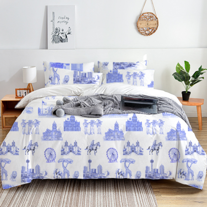 San Antonio Toile 100% Cotton Duvet Cover Set  King Twin Comforter Queen Bedding for Guest Room with Hidden Zipper Closure 3Pcs