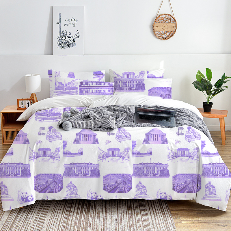 Washington DC Toile 100% Cotton Duvet Cover Set  King Twin Comforter Queen Bedding for Guest Room with Hidden Zipper Closure 3Pcs