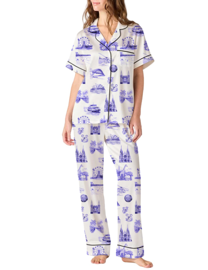 Sydney Travel Toile Silky Satin Pajama Pants Set For Women