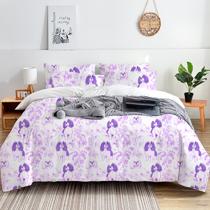 Cavalier King Charles Toile 100% Cotton Duvet Cover Set  King Twin Comforter Queen Bedding for Guest Room Toile de Jouy with Hidden Zipper Closure 3Pcs