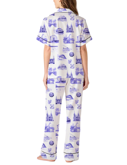 Sydney Travel Toile Silky Satin Pajama Pants Set For Women