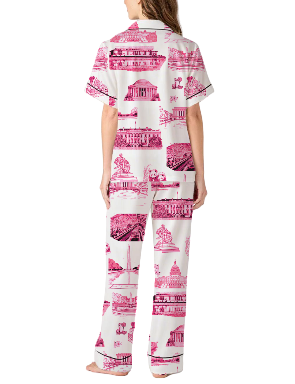Washington DC Toile Silky Satin Pajama Pants Set For Women