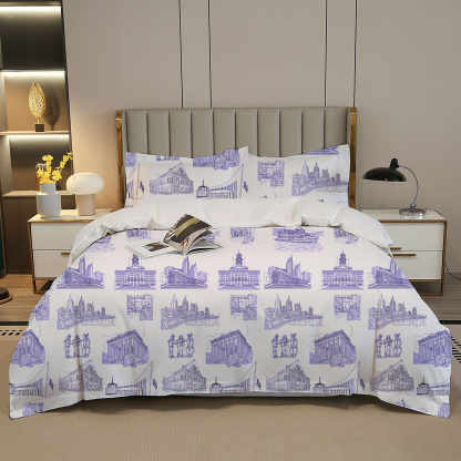 Nashville Toile 100% Cotton Duvet Cover Set  King Twin Comforter Queen Bedding for Guest Room Toile de Jouy with Hidden Zipper Closure 3Pcs