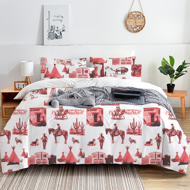 Marfa Toile 100% Cotton Duvet Cover Set  King Twin Comforter Queen Bedding for Guest Room Toile de Jouy with Hidden Zipper Closure 3Pcs