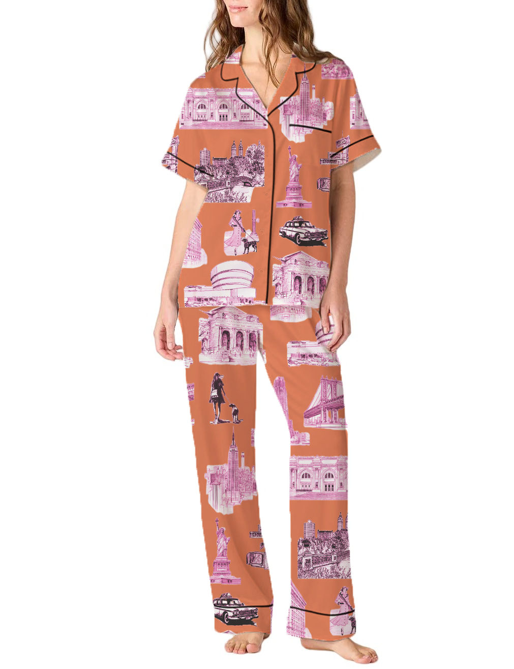  New York Toile Silky Satin Pajama Pants Set For Women