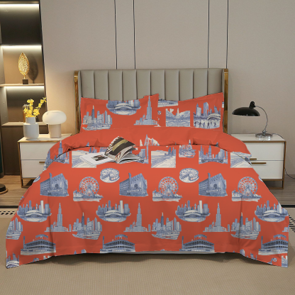 Chicago Toile 100% Cotton Duvet Cover Set  King Twin Comforter Queen Bedding for Guest Room Toile de Jouy with Hidden Zipper Closure 3Pcs