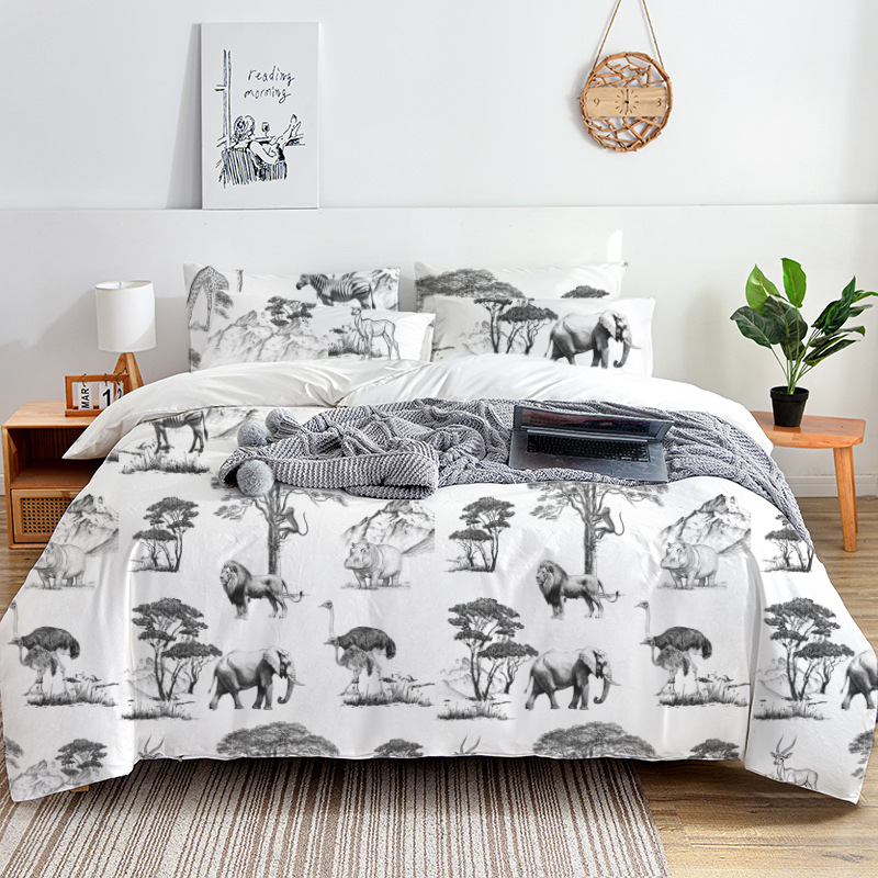 American Safari Toile 100% Cotton Duvet Cover Set  King Twin Comforter Queen Bedding for Guest Room with Hidden Zipper Closure 3Pcs