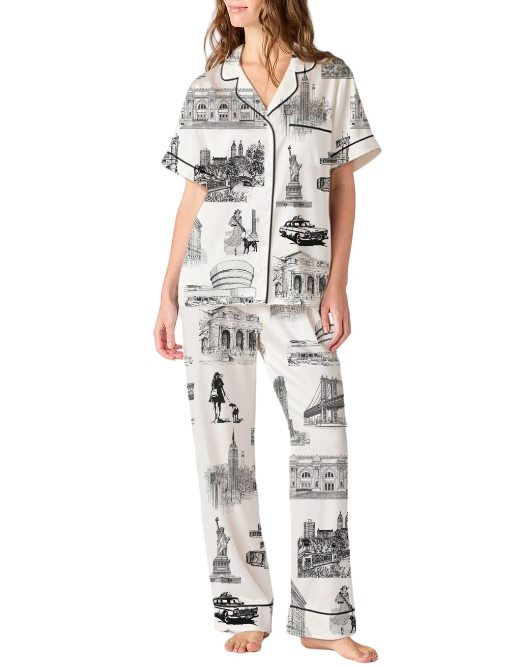 New York Toile Silky Satin Pajama Pants Set For Women