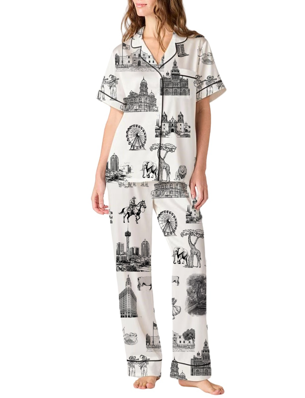 San Antonio Toile Silky Satin Pajama Pants Set For Women