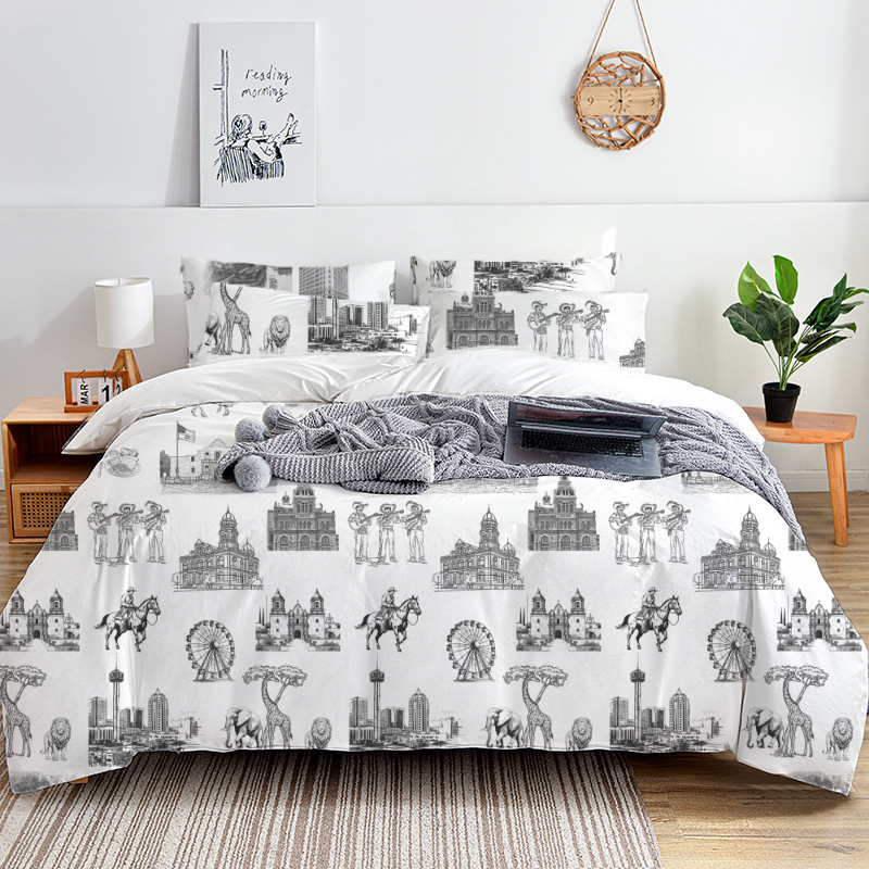 San Antonio Toile 100% Cotton Duvet Cover Set  King Twin Comforter Queen Bedding for Guest Room with Hidden Zipper Closure 3Pcs