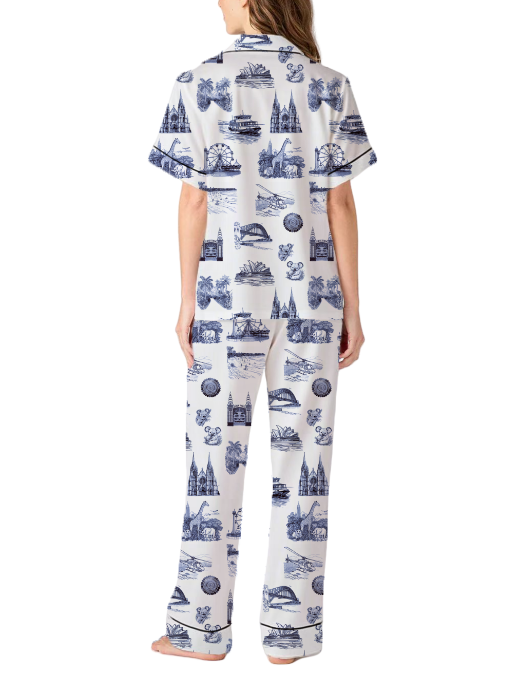 Sydney Travel Toile Silky Satin Pajama Pants Set For Women
