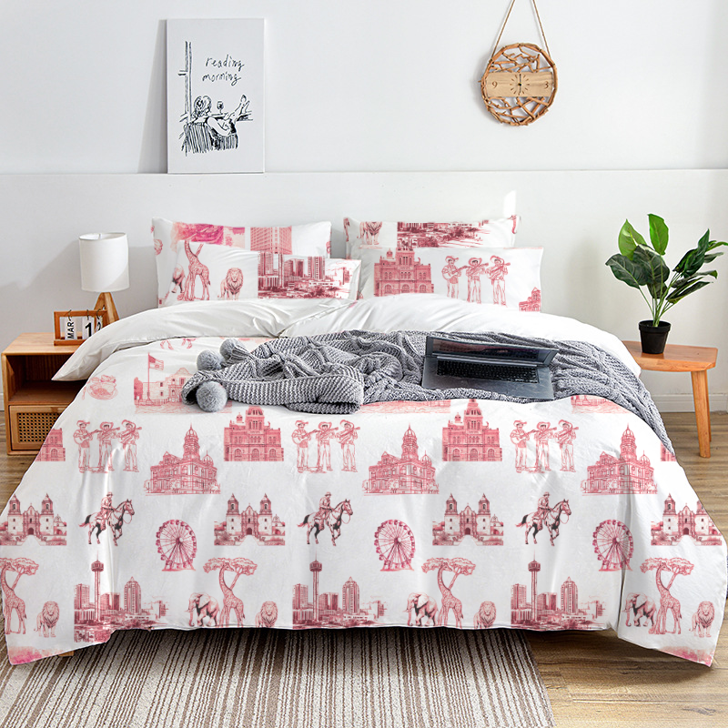 San Antonio Toile 100% Cotton Duvet Cover Set  King Twin Comforter Queen Bedding for Guest Room with Hidden Zipper Closure 3Pcs