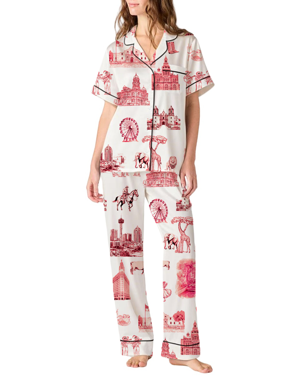 San Antonio Toile Silky Satin Pajama Pants Set For Women
