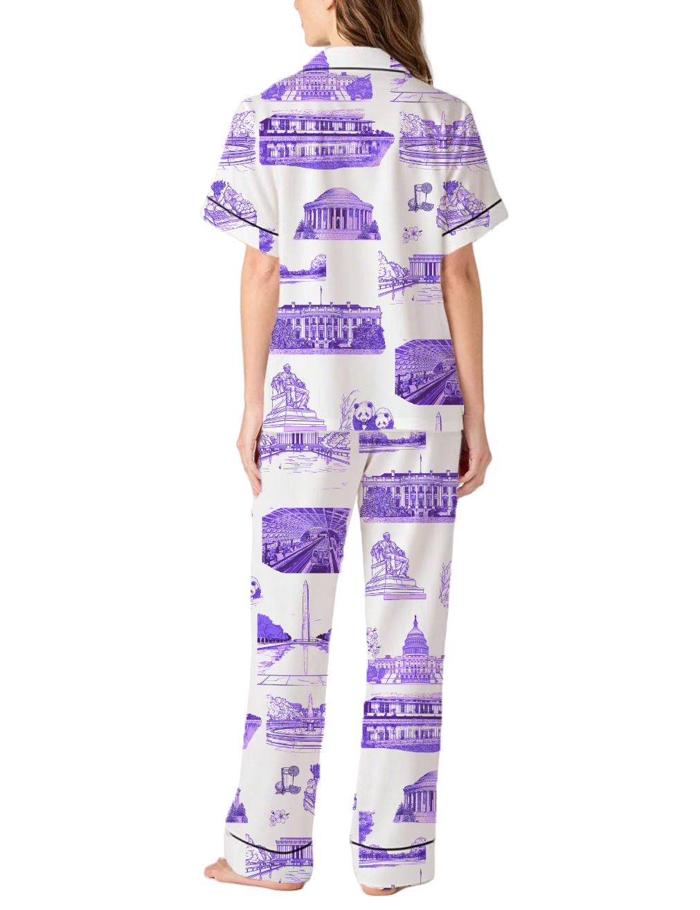 Washington DC Toile Silky Satin Pajama Pants Set For Women