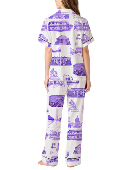 Washington DC Toile Silky Satin Pajama Pants Set For Women