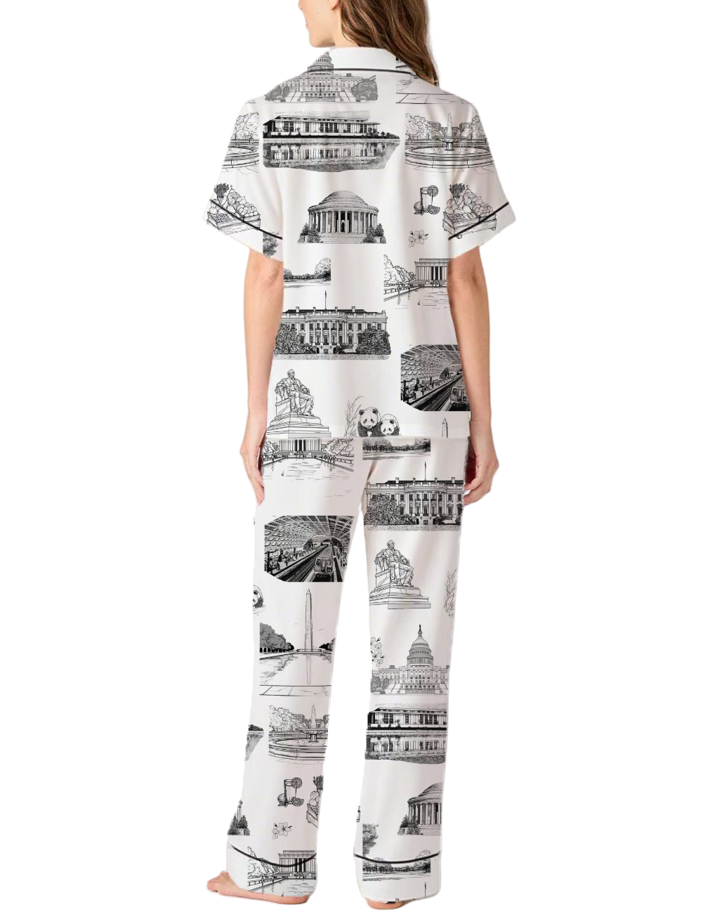 Washington DC Toile Silky Satin Pajama Pants Set For Women