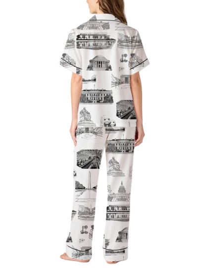 Washington DC Toile Silky Satin Pajama Pants Set For Women