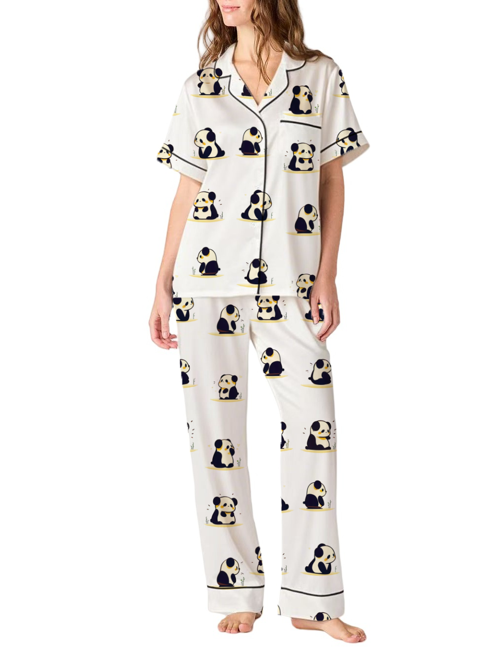 Panda Satin Pajama Pants Set For Women