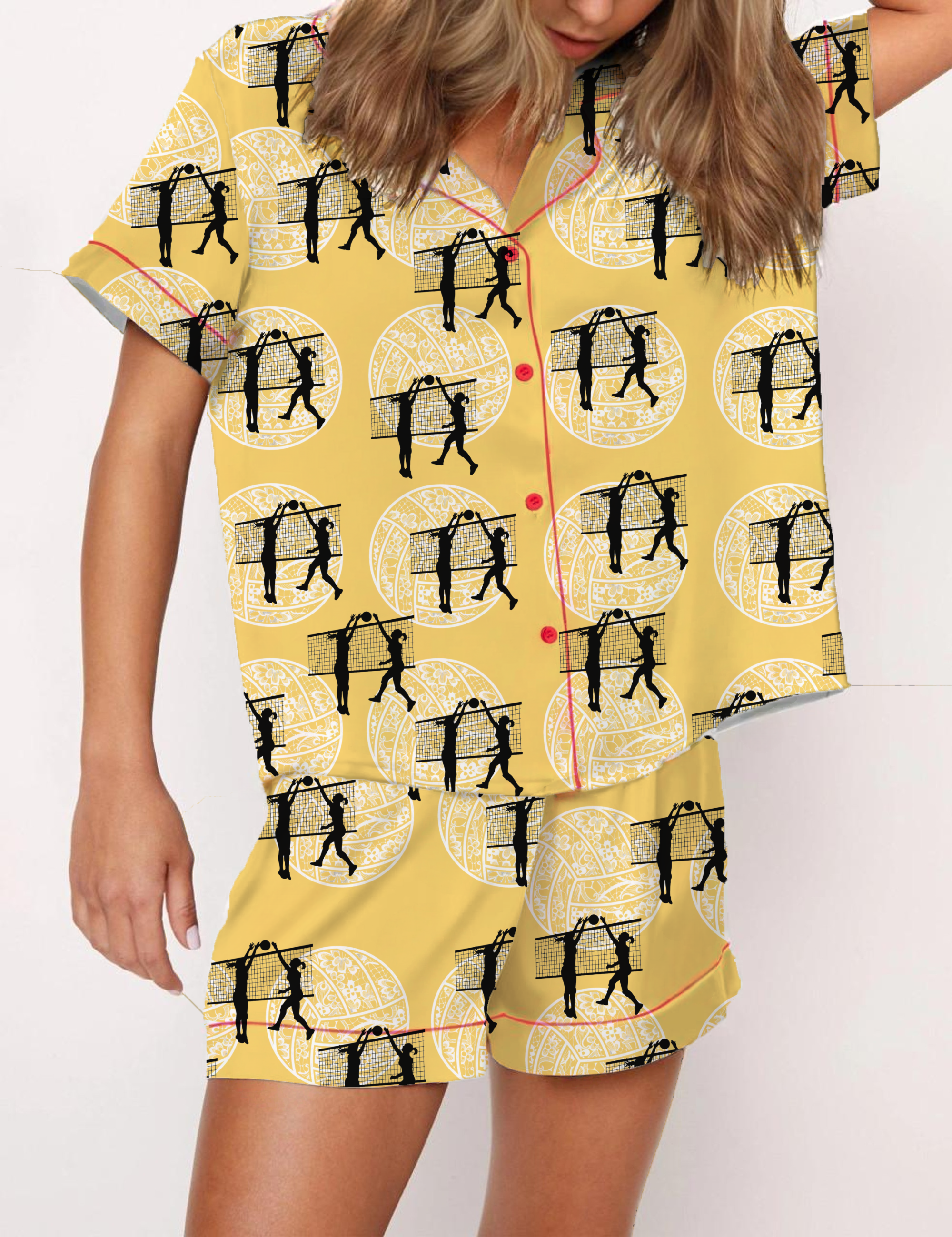 Volleyball Silky Satin Pajama Short Set For Women