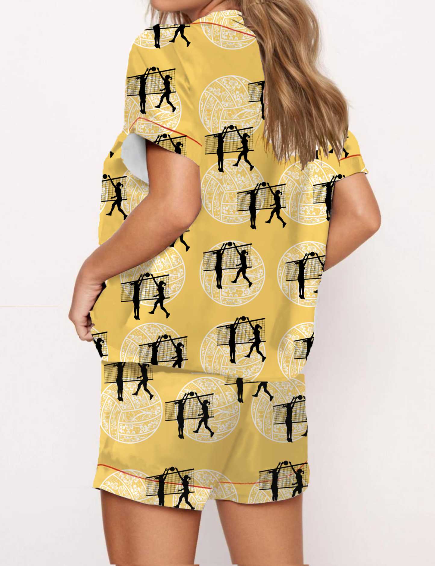 Volleyball Silky Satin Pajama Short Set For Women