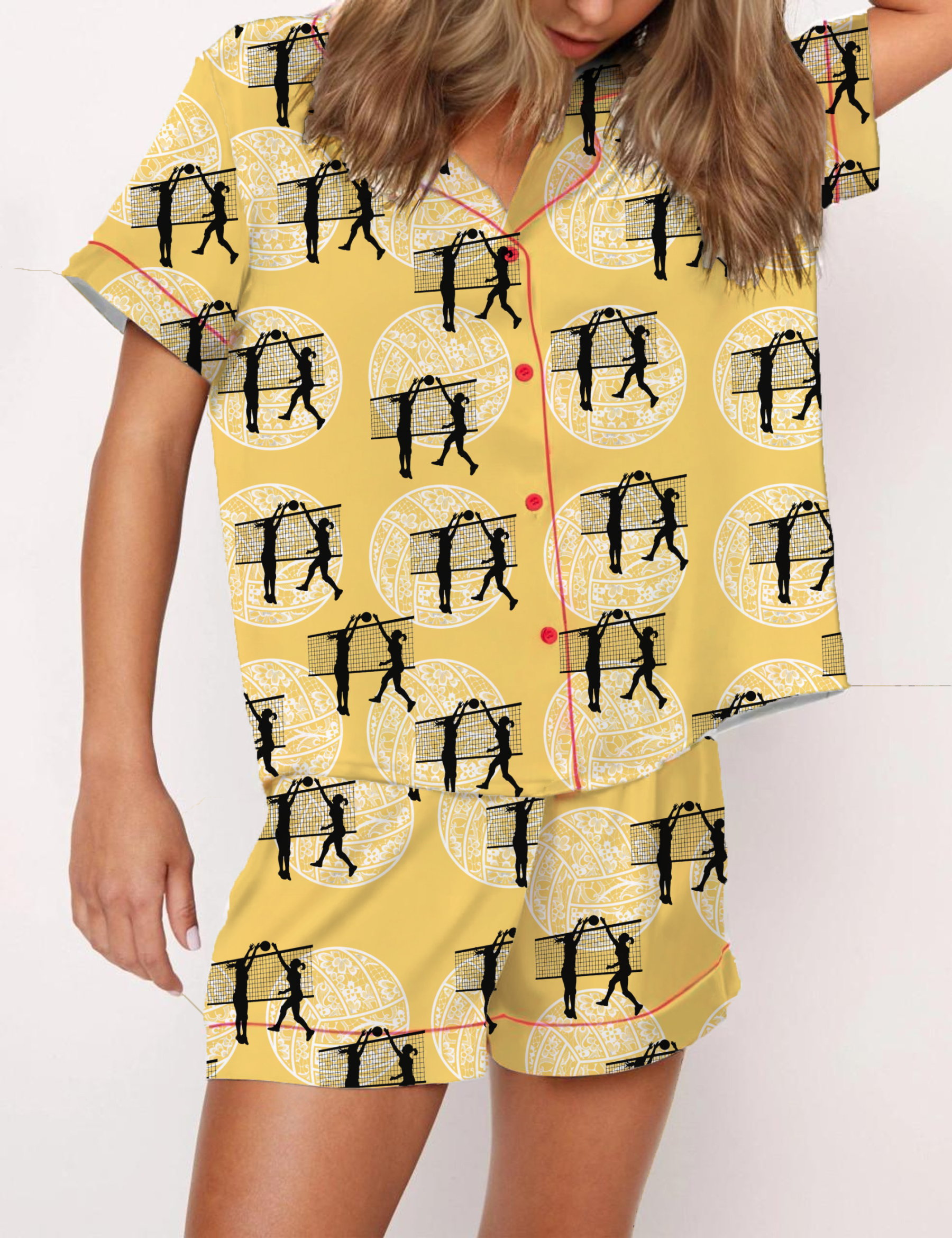 Volleyball Silky Satin Pajama Short Set For Women