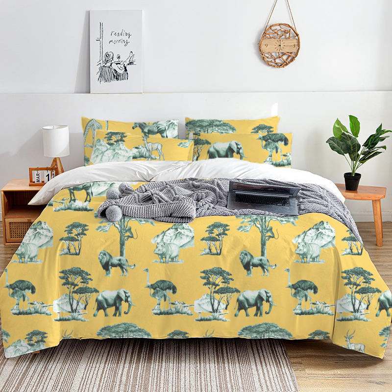 American Safari Toile 100% Cotton Duvet Cover Set  King Twin Comforter Queen Bedding for Guest Room with Hidden Zipper Closure 3Pcs