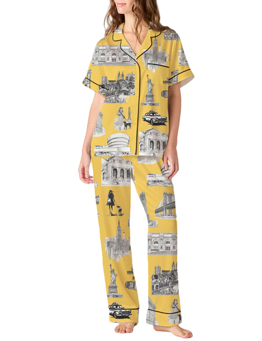  New York Toile Silky Satin Pajama Pants Set For Women