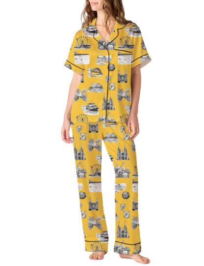 Sydney Travel Toile Silky Satin Pajama Pants Set For Women