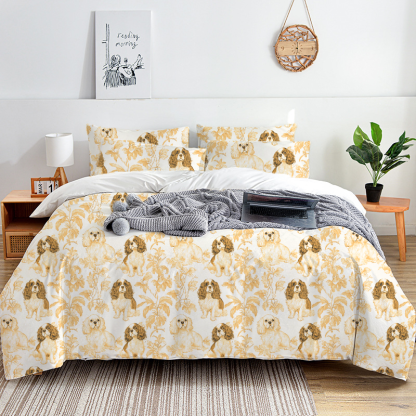 Cavalier King Charles Toile 100% Cotton Duvet Cover Set  King Twin Comforter Queen Bedding for Guest Room Toile de Jouy with Hidden Zipper Closure 3Pcs