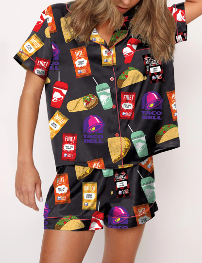 Fast Food Print Pajama Set For Women