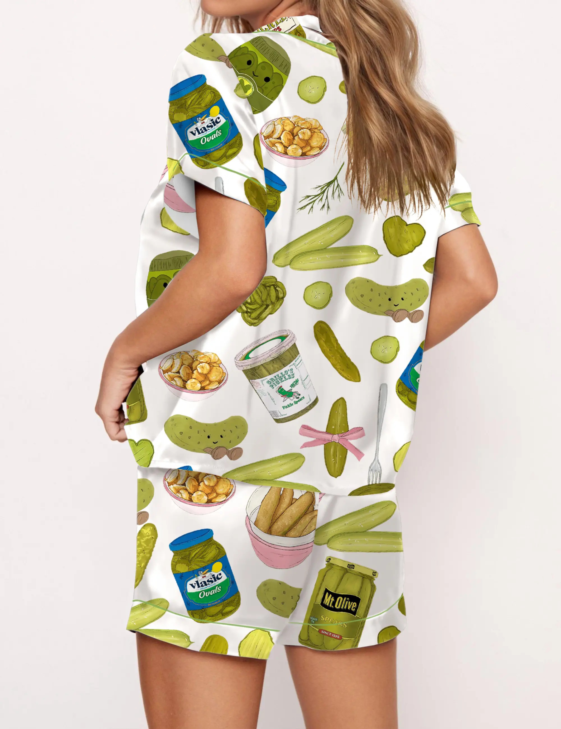 Coquette Pickle Girl Silky Satin Pajama Set For Women