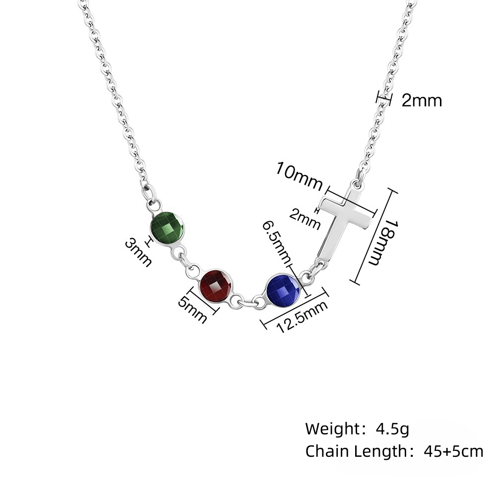 Personalized Multiple Birthstones Sideways Cross Necklace