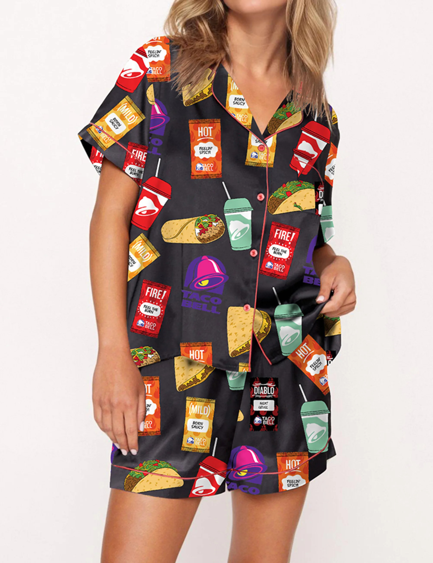 Fast Food Print Pajama Set For Women