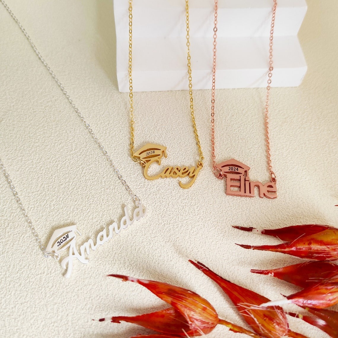 Custom 2024 Degree Cap Name Necklace