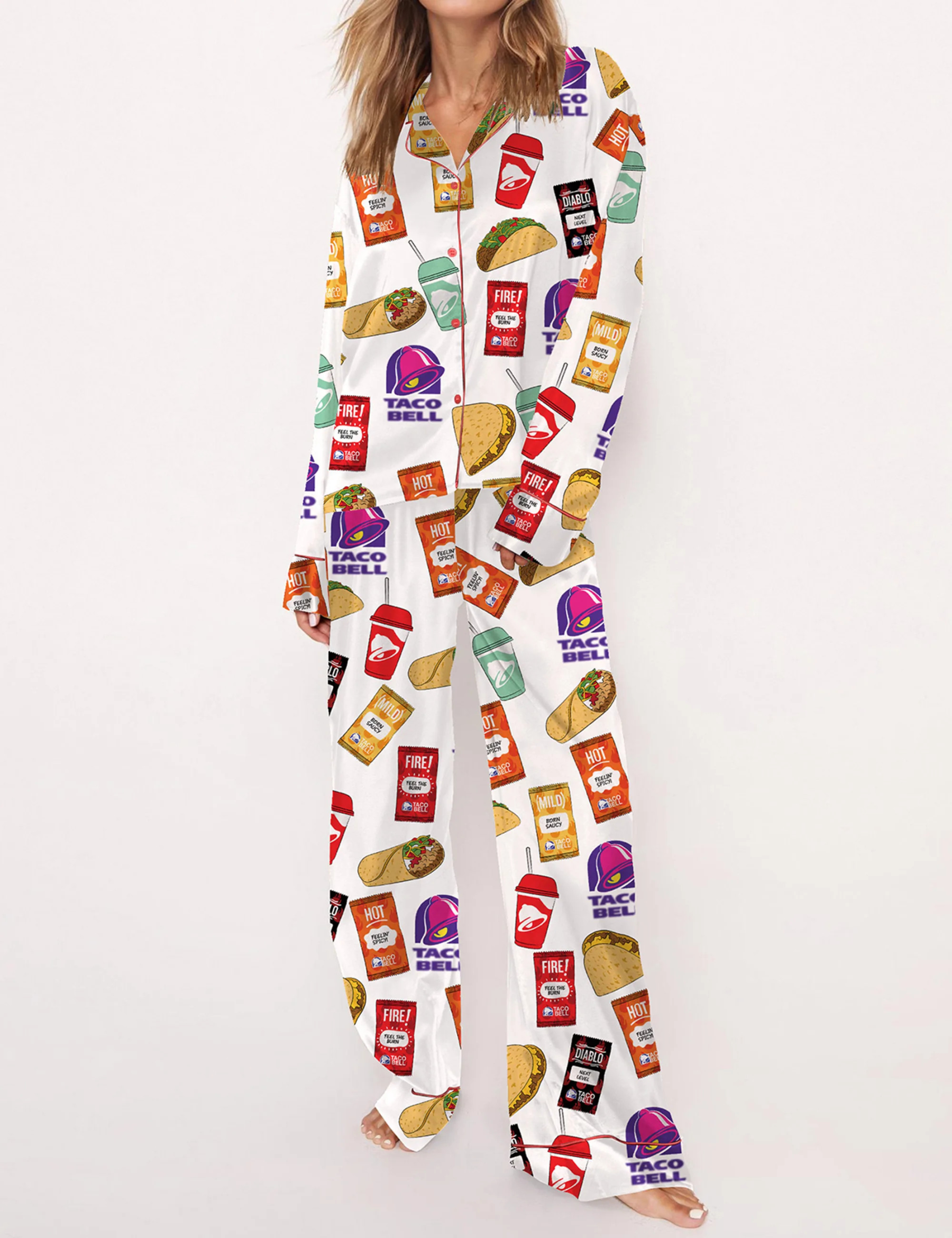 Fast Food Print Pajama Set For Women