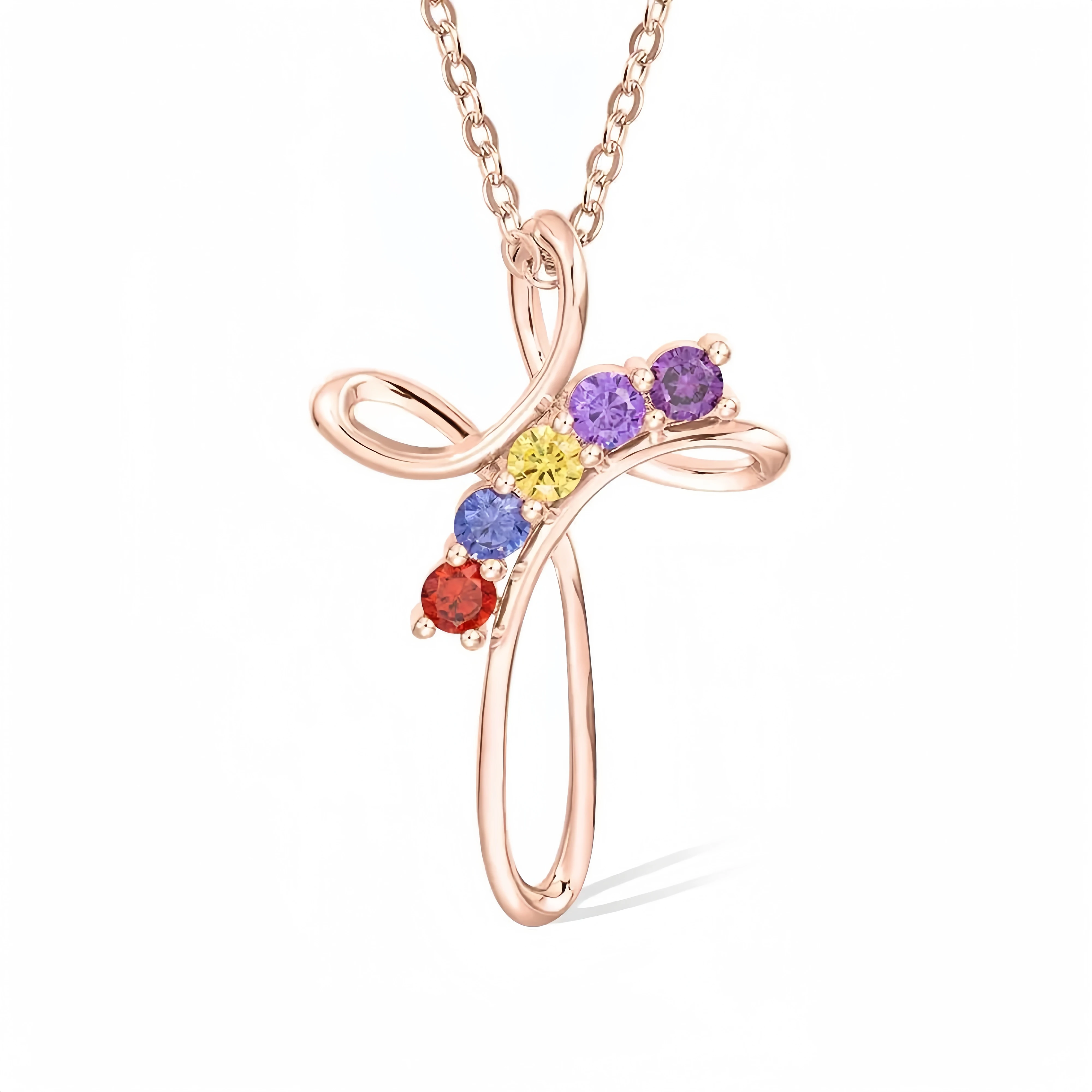 1-7 Birthstone Mother's Day Cross Necklace
