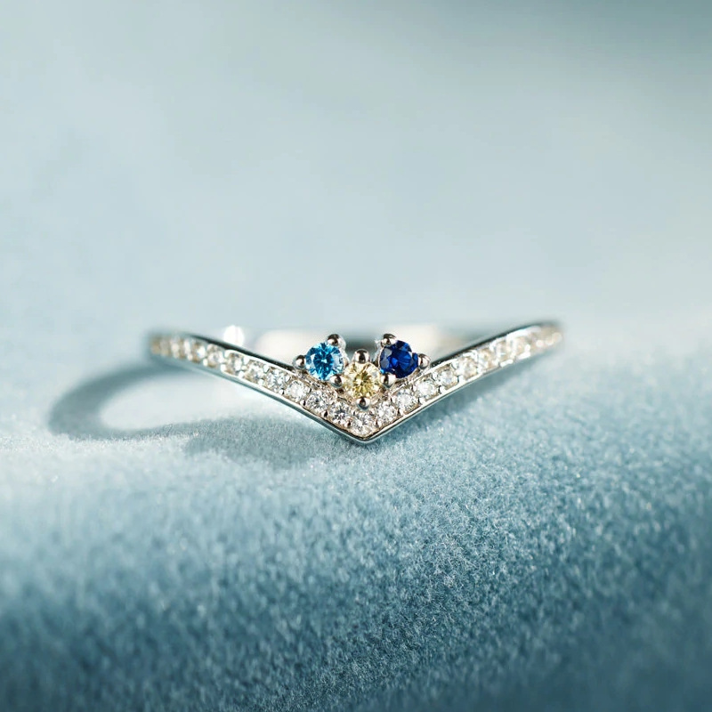 Custom Birthstones V Shape Rings With Zircon