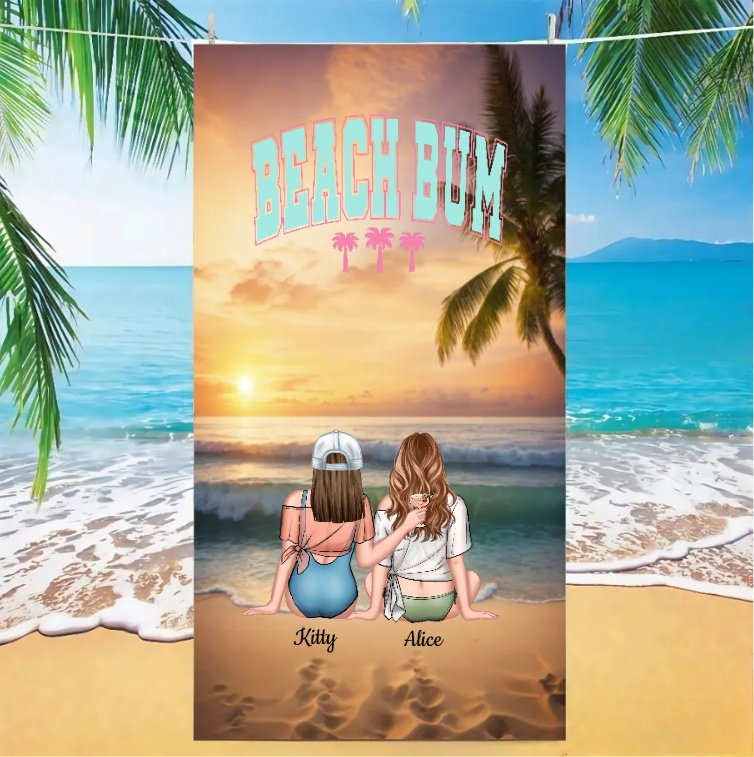 Personalized Oversized Quick Dry Microfiber Sunset Best Friend Caption "Friends Make The World Beautiful" Beach Towel Best Friend Gift For Her