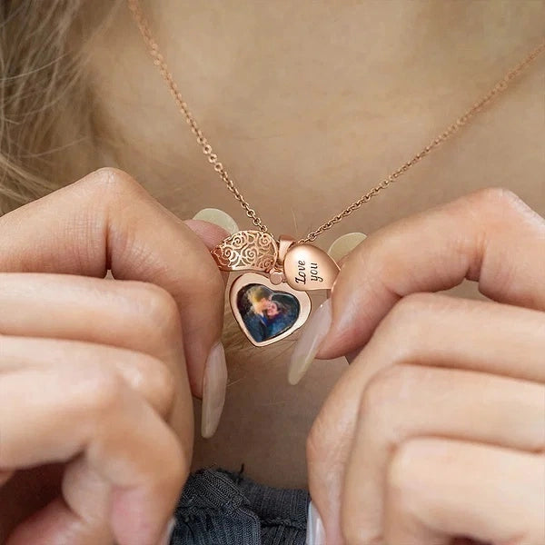 Personalized Dainty Hollow "love you" Heart Locket Photo Necklace Valentine's Day Mother's Day Memorial Anniversary Gift For Women
