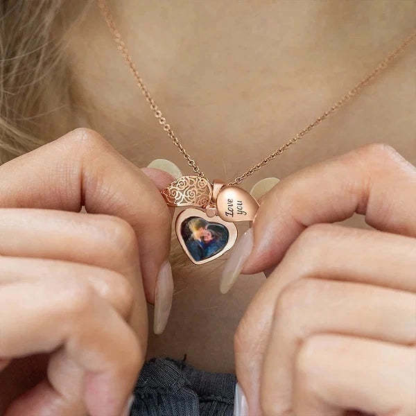 Personalized Dainty Hollow "love you" Heart Locket Photo Necklace Valentine's Day Mother's Day Memorial Anniversary Gift For Women
