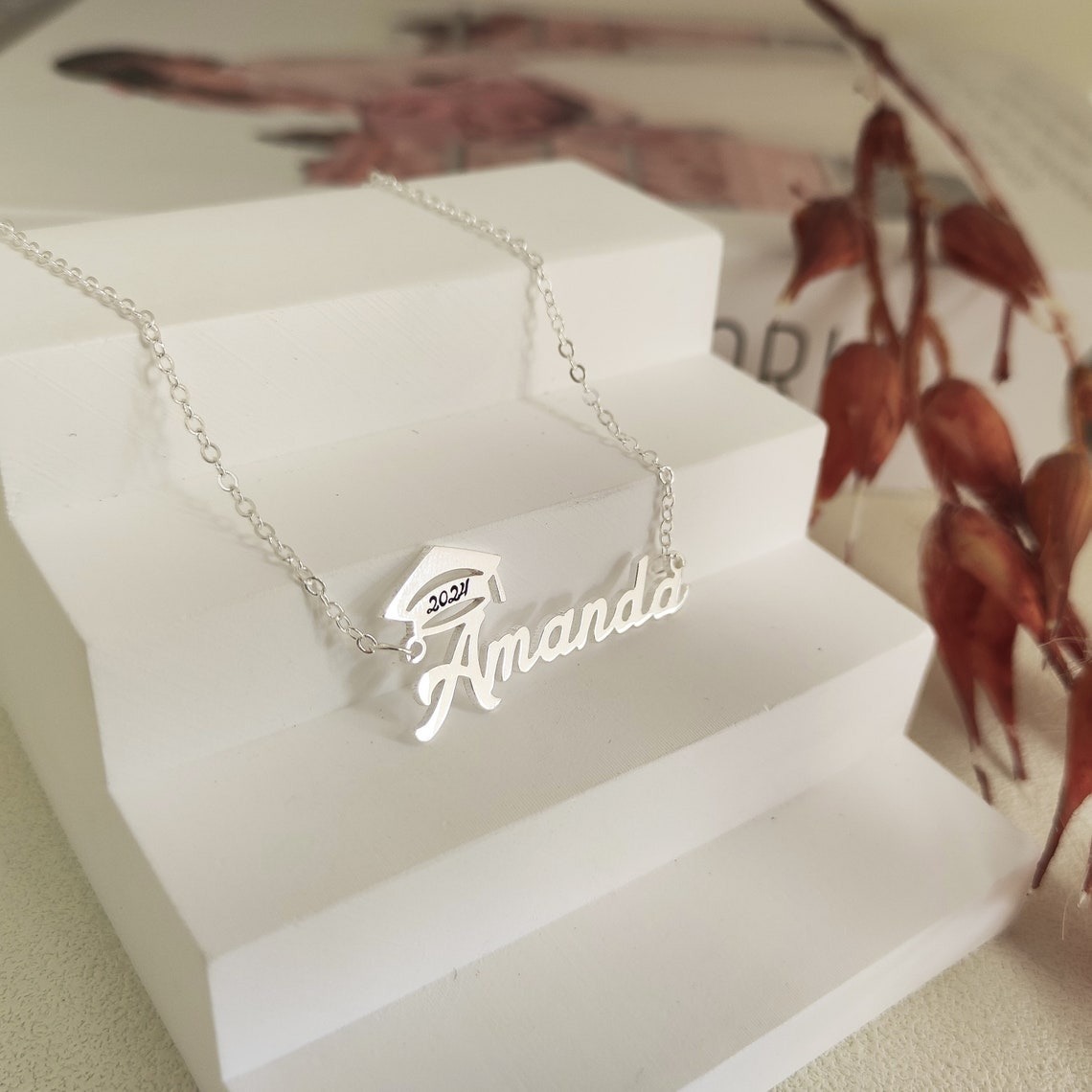 Custom 2024 Degree Cap Name Necklace