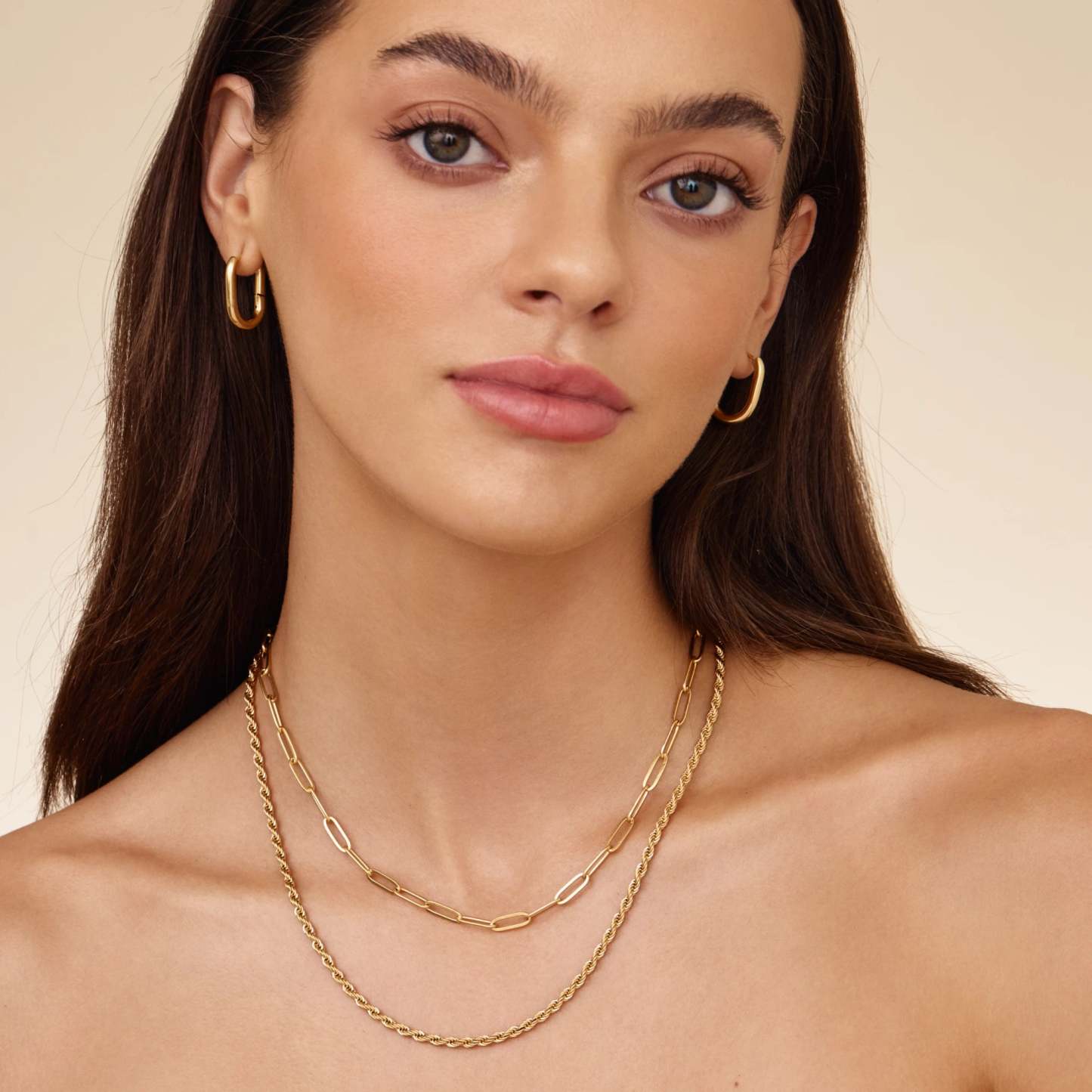 Paperclip & Drop Chain Layered Necklace