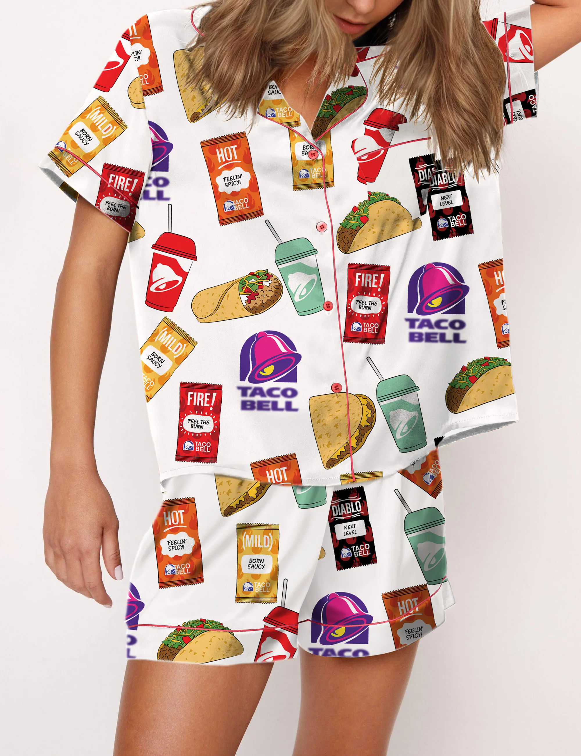 Fast Food Print Pajama Set For Women