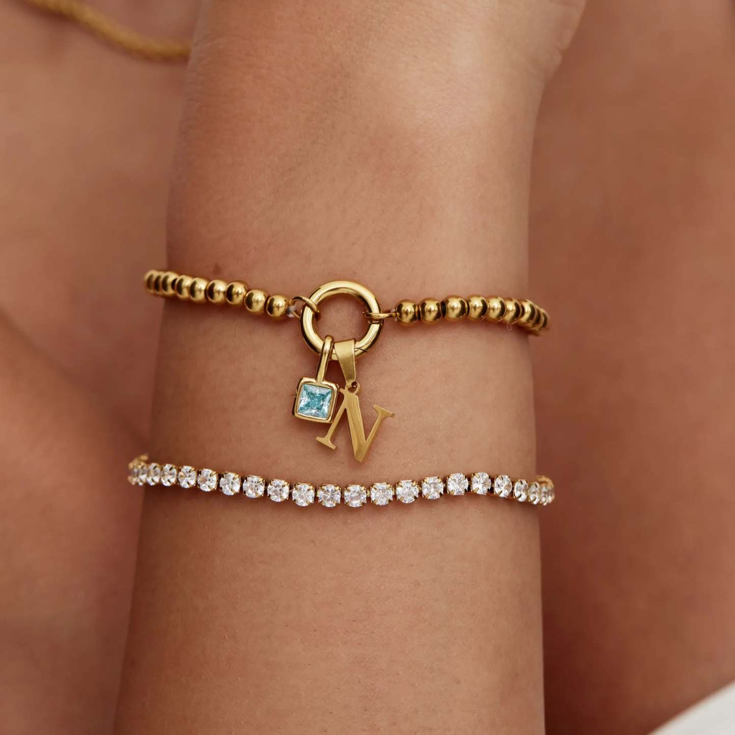 Beaded Initial Birthstone Bracelet