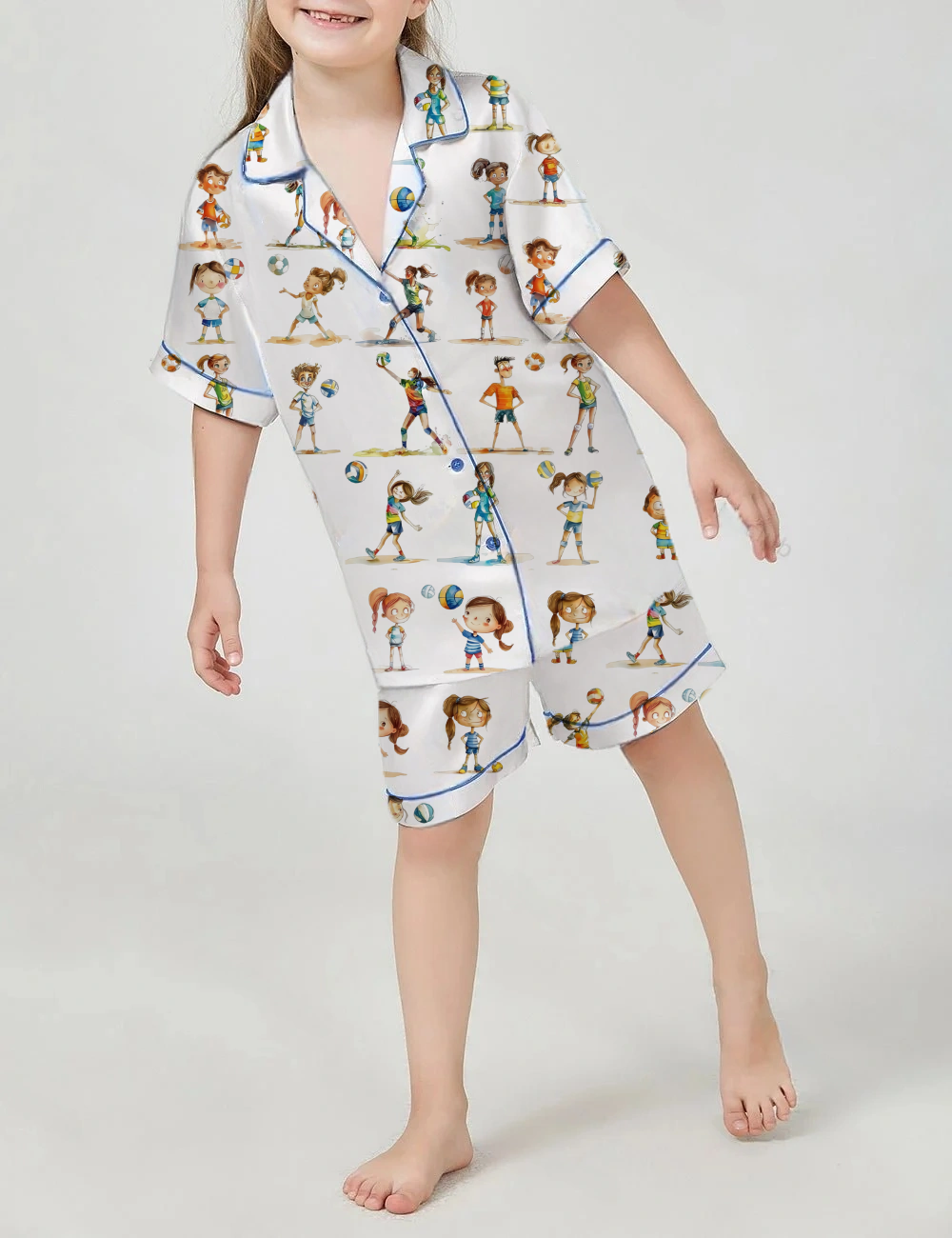 Volleyball Kid's Short Sleeve Silky Satin Pajama Set